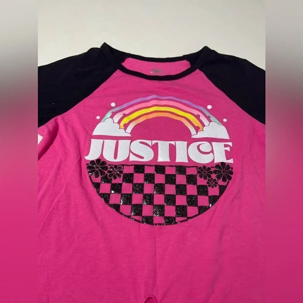 Justice Girl's Short Sleeve Graphic T-Shirt Size L 12-14 Pink Black